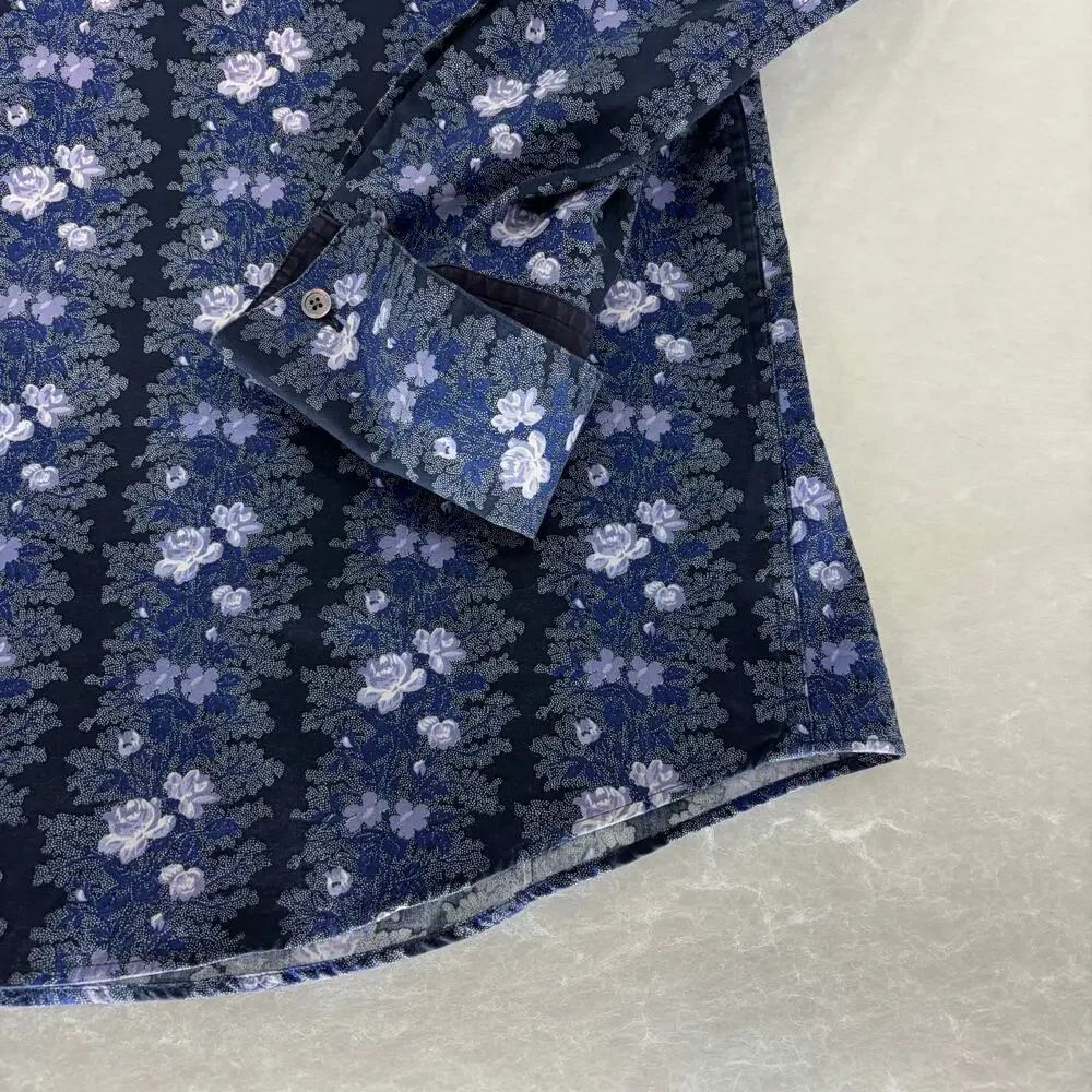 Banana Republic XL Men's Blue Floral Striped Long Sleeve Button-Up Shirt